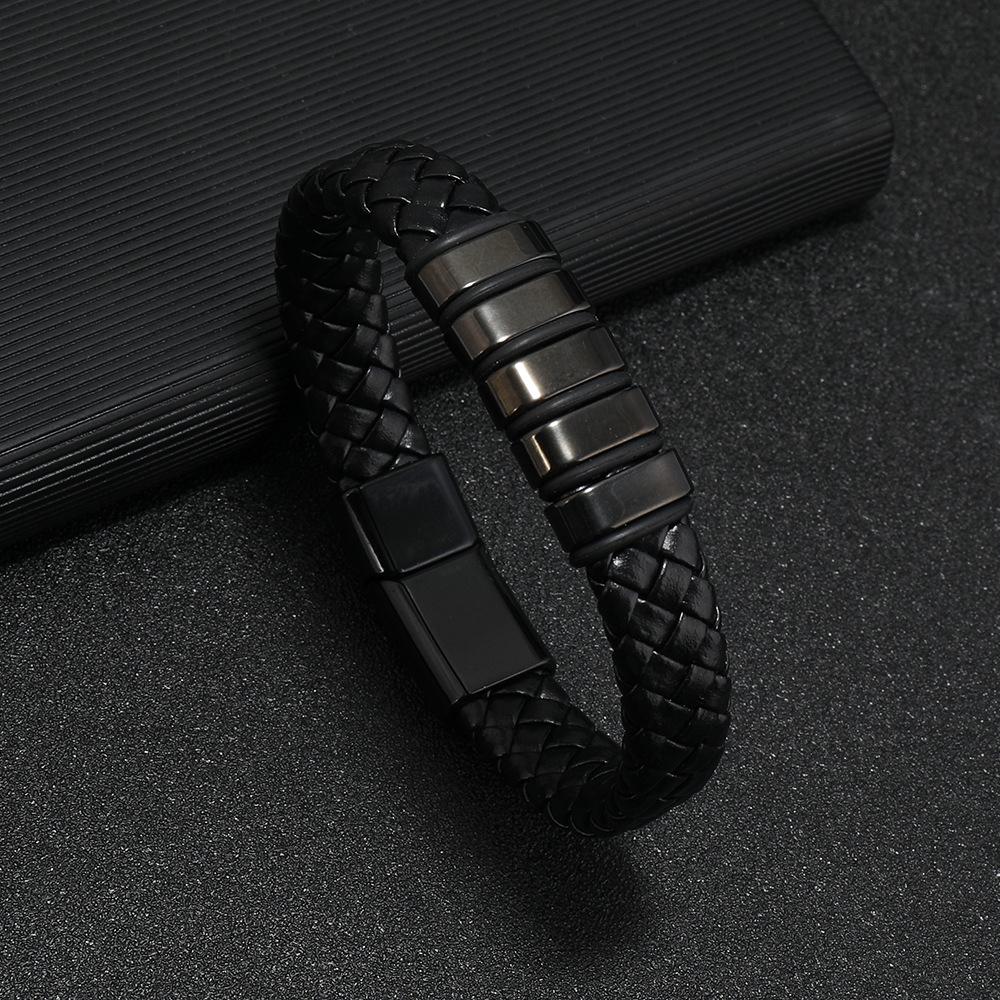Simple Braided Leather Bracelet For Men Trendy Commuting Wristband Versatile Fashion Accessory