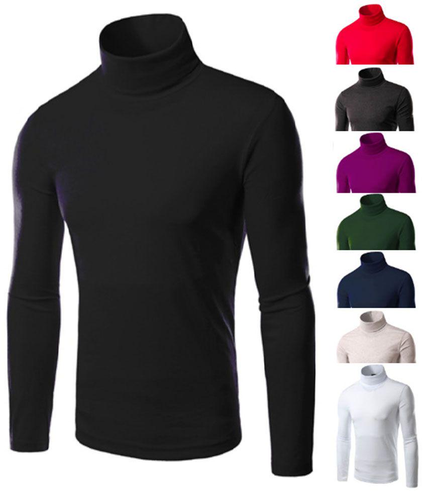 Winter Fashion Mens Slim Turtleneck Long Sleeve Cotton Tshirt Fitness
