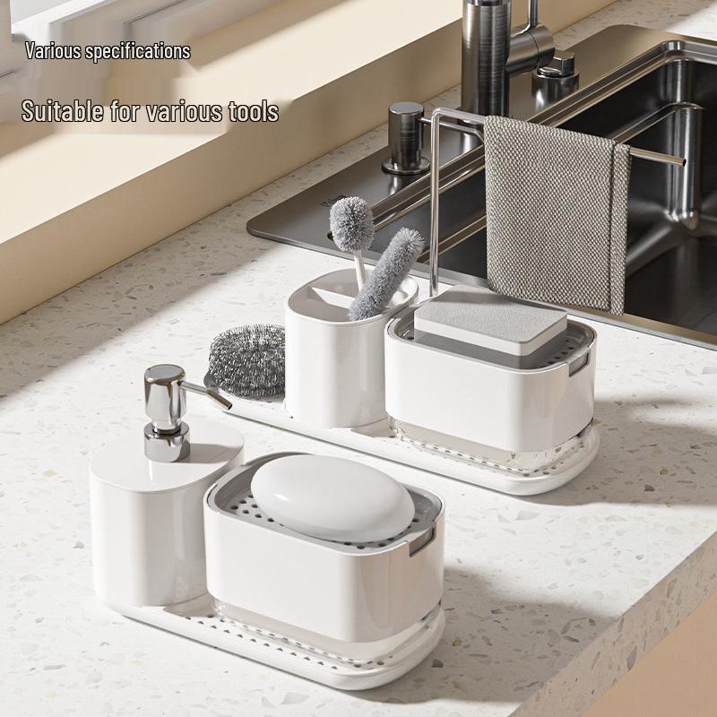 Druckknopf-Küchenspülbecken-Seifenspender und Aufbewahrungsgestell