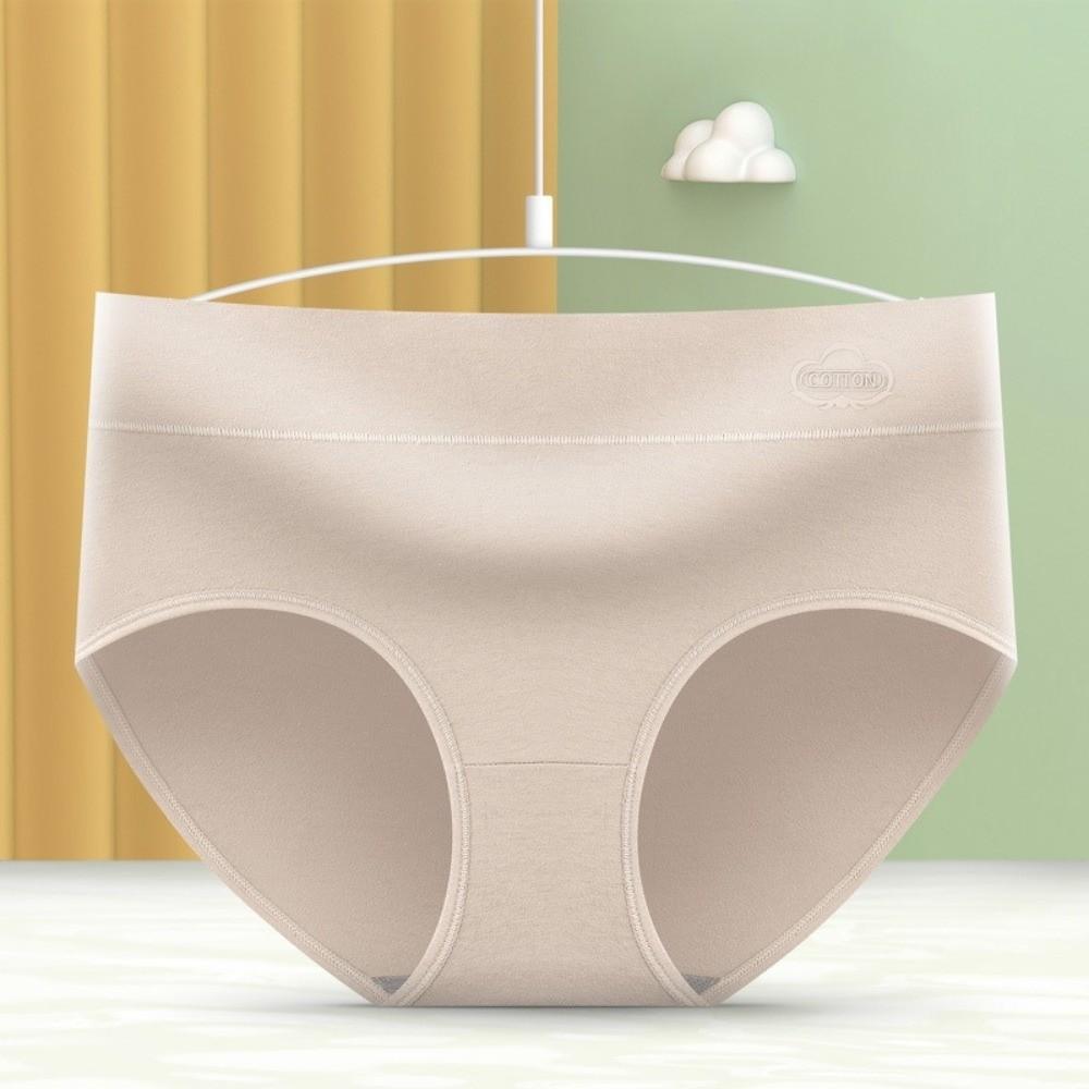 4pcs Solid Color Women Underwear Lingerie Mid Waist Briefs Breathable Cotton Panties Lady