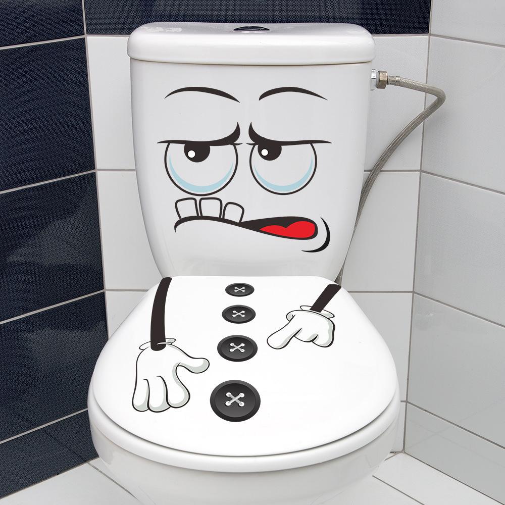 4pcs/ Set of Cartoon Funny Expressions Waterproof Toilet Paste Toilet Lid Decoration Self-paste, Fun Themed Decor