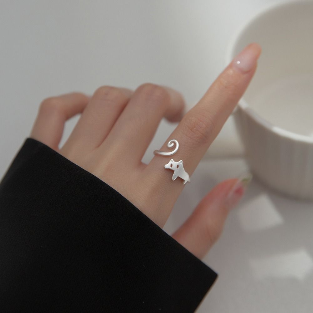 Zinc Zinc Alloy Simple Open Ring Finger Buckle Cat Ring Minority   Gift