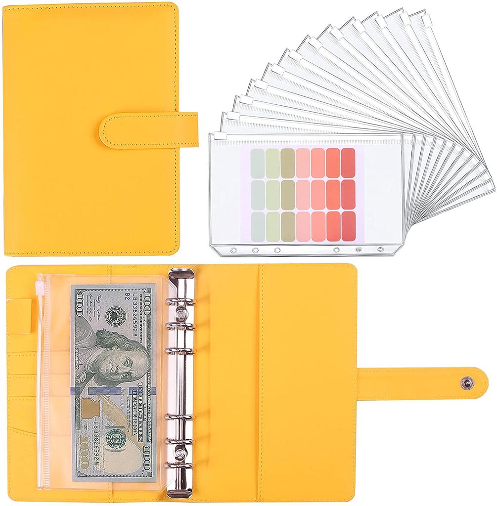 A6 Budget Binder Planner With 12 Pieces Cash Envelopes, Colorful PU Leather Notebook Binder With 12 PCS A6 Binder Pockets