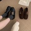 Inner height increase cm~ Fashion retro square head velvet single shoes Winter Brock style British small leather shoes