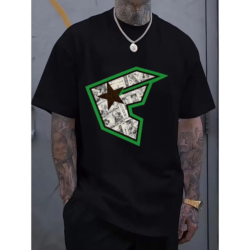 

US Dollar Bill Star Graphic T - Shirt - 100% Cotton Crew Neck Men S T - shirt, Casual Daily Wear, Stylish Tattoo Friendly Design 4XL