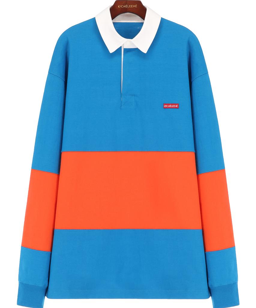 KICHELEEHE Striped Rugby Shirt_Blue Orange