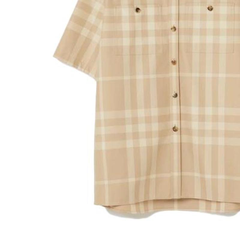 Burberry SS23 Check Stripe Single-Breasted Collar Short Sleeve Shirt Beige 80685821