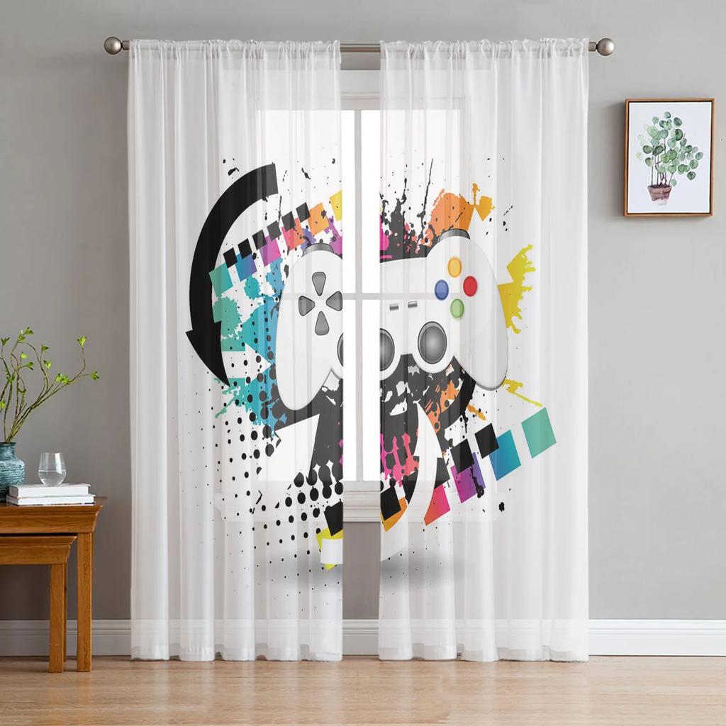 Gamepad Computer Keyboard Translucent Curtains for Bedroom Space Living Room Decoration Window Drape Kitchen Area Tulle Voile Organza Curtains