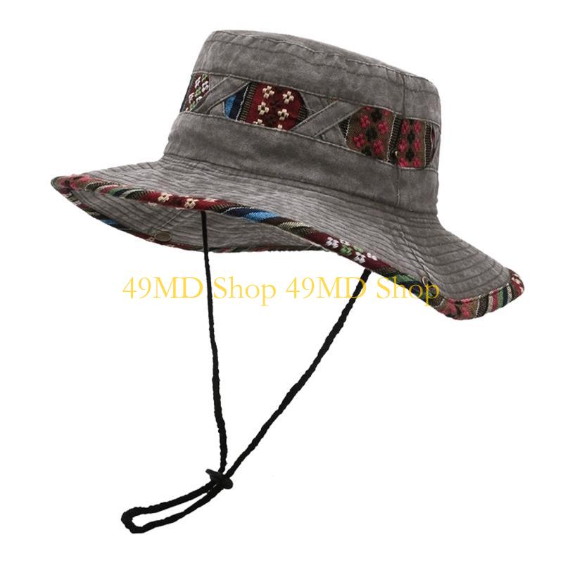 

49MD National Fisherman Hat Ethnic Print Cotton Blend Foldable Summer Beach Parties Cap