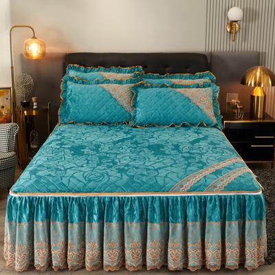 Winter Lace Velvet Fitted Sheet, Bed Skirt, Integrated Bedspread, Removable and Washable Quilted Short Plush Full-cover Plush Bed Cover