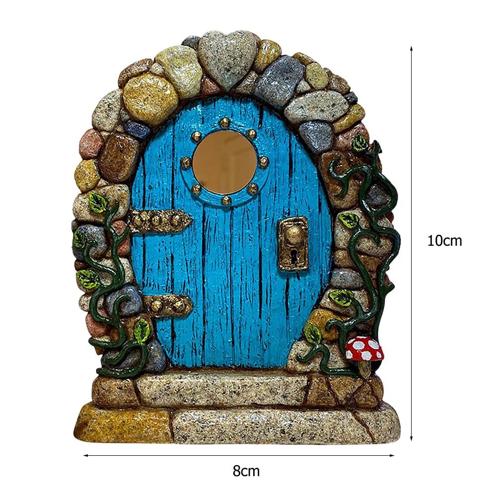 Miniature Fairy Door Figurine Elf Home Ornament For Yard Art Garden Tree Sculpture Statue Wooden Dollhouse Outdoor Garden Decor