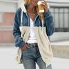 Women's Loose Large Size Plush Multicolor Paneled Hooded Zip Jacket