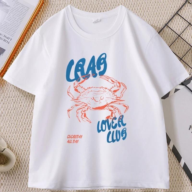 Summer Crab Lover T Shirt Crab Lover Club Print Tee Casual Neutral Clothing for Beach and Vacation Outfits
