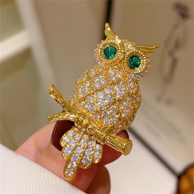 Fashion Exquisite Owl Brooch Vintage Temperament Sparkling Diamond Animal Pins For Women Men Clothes Accessories Jewelry Gifts