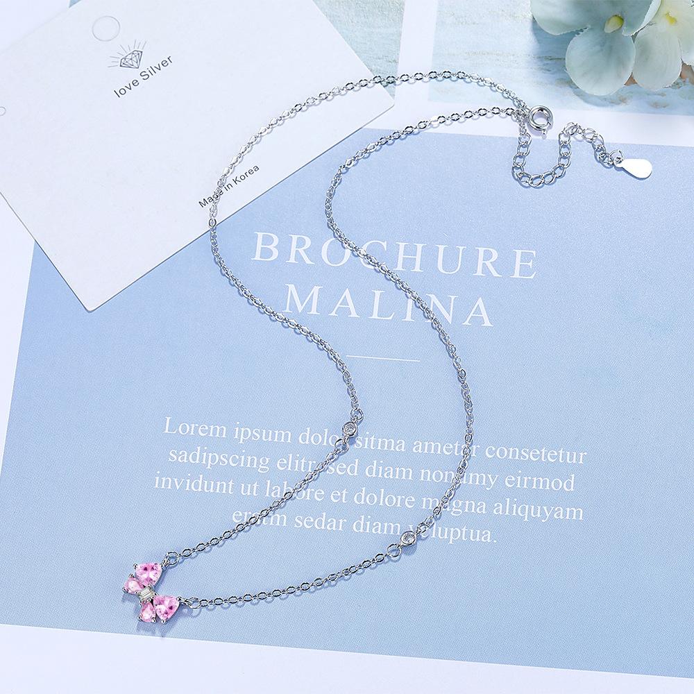 Pink Zirconia Necklace Female Romantic Holidays Design Models Temperament Versatile Collarbone Chain Fashion Personality Pendant Gifts for Girlfriends