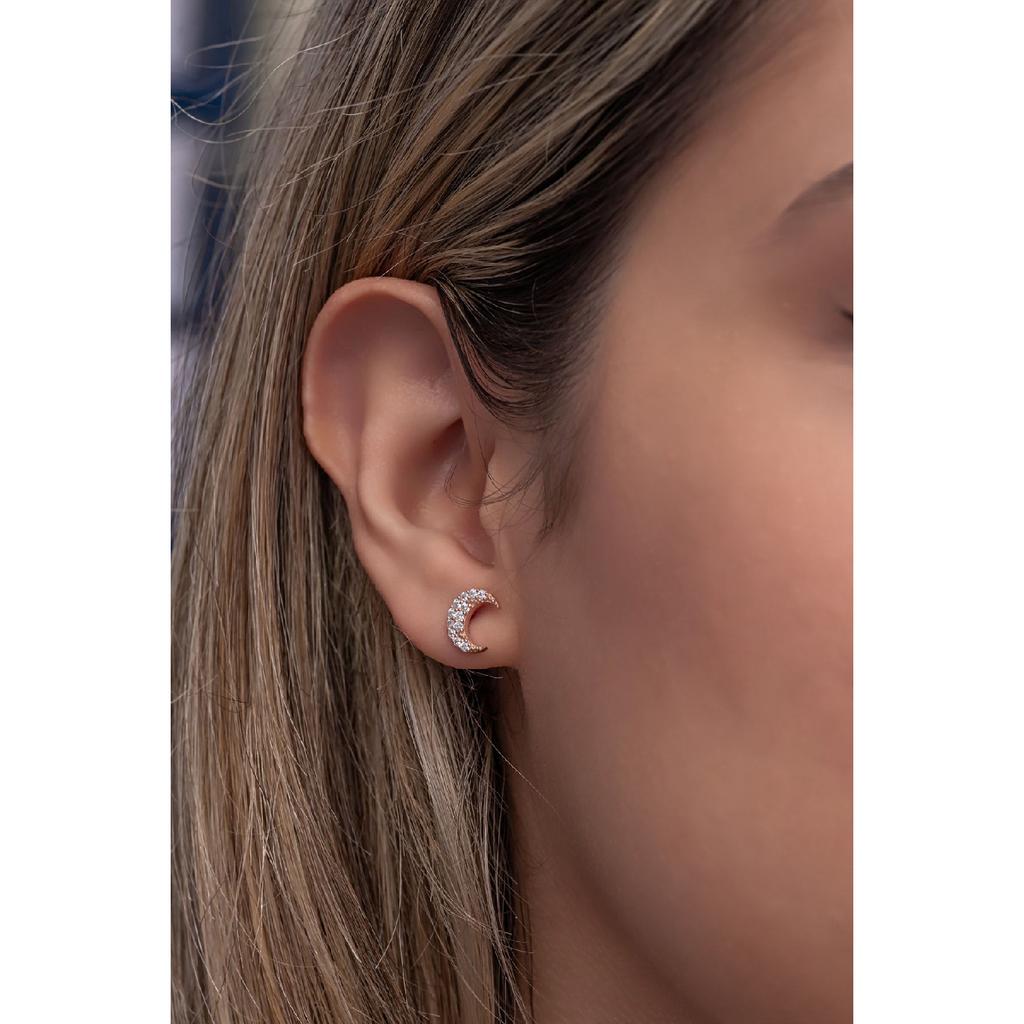 925 Sterling Silver Tiny Crescent Star Model Earrings
