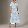 Women's Summer Floral Bohemian Dress Wrap V Neck Short Sleeves Ruffle A-Line Flowy Maxi Dress Summer Dresses For Women
