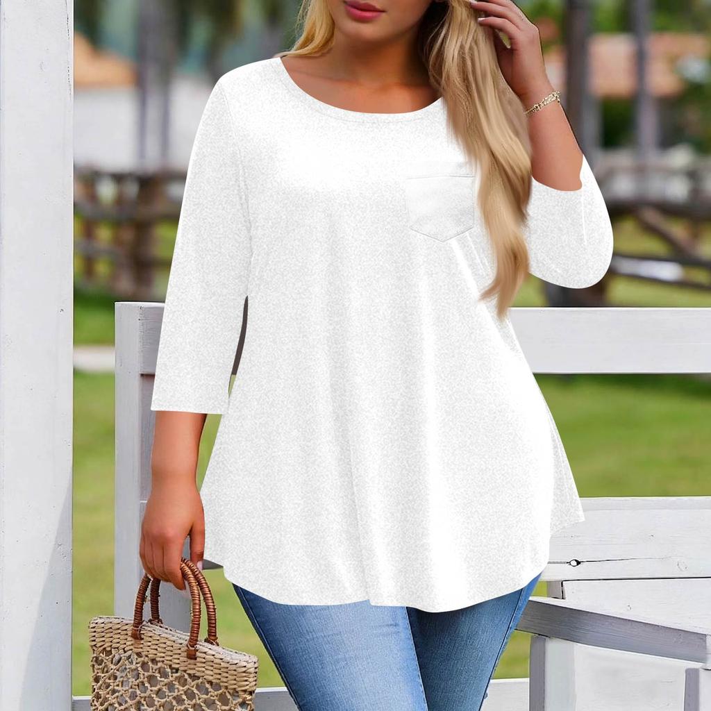 Women's Plus Size Fashionable Casual Loose-Fit Blouse With 3/4 Sleeves