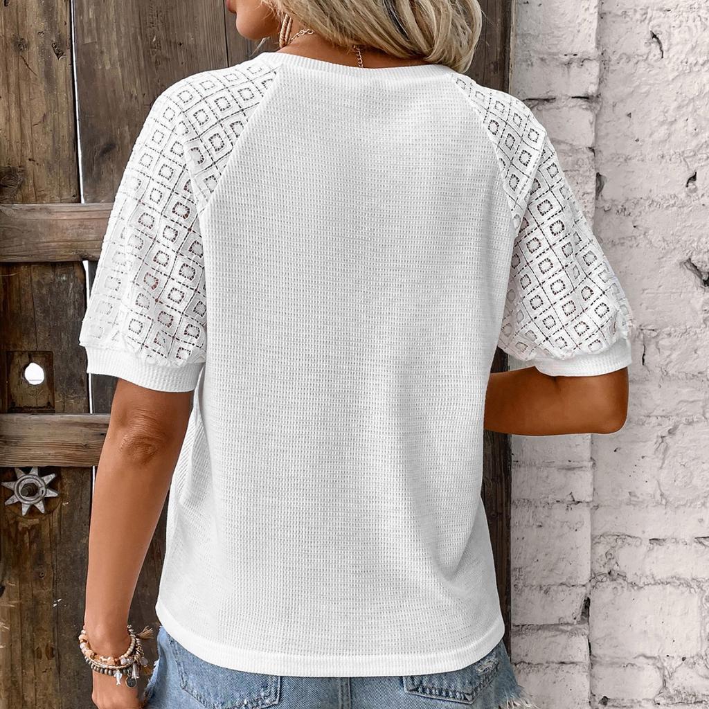 Lace Patchwork Round Neck Women's T-shirts