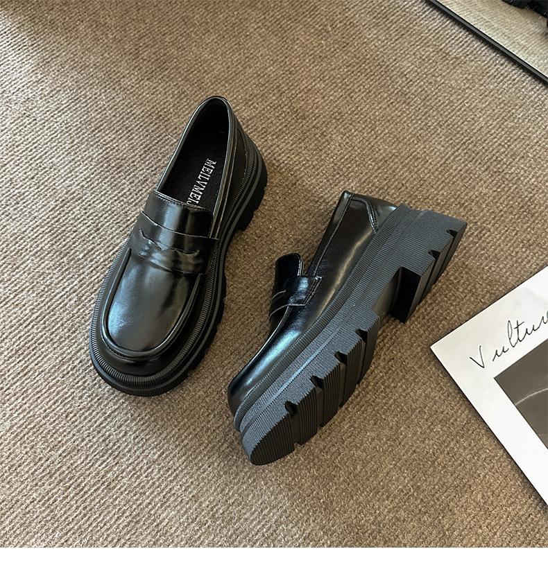 British style retro versatile small leather shoes women's spring 2024 new thick-soled heightening single shoes one-pedal loafers
