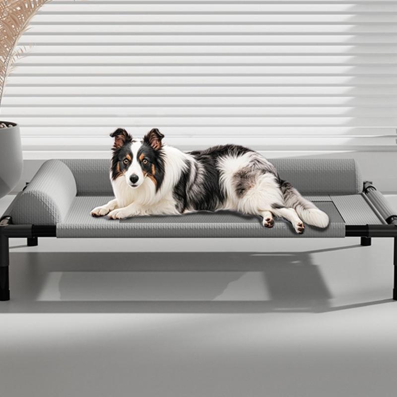 Breathable Raised Dog Bed Outdoor Cooling Pet Cot With L Shape Pillow Steel Frame Chew Resistant Washable For Medium Dog