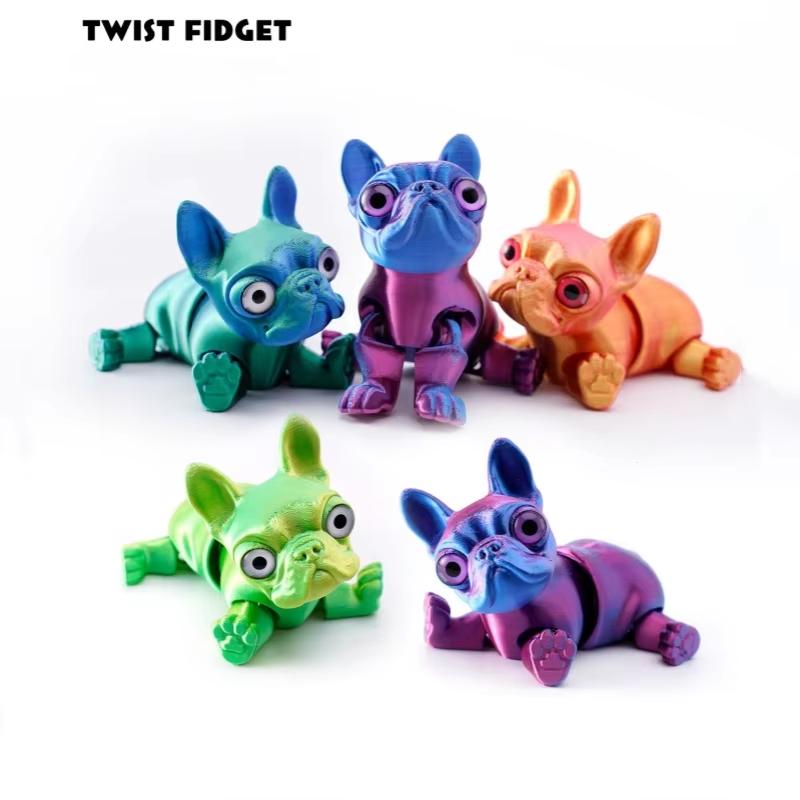 3D Printed Popular Cute French Dog With Movable Joints Cute Pet Desktop Toy Ornaments For Christmas and Halloween