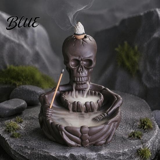 Skeleton Incense Holder Burner Backflow Waterfall Cone Holder Gothic Skull Burner Stick for Halloween Home Decor Meditation Accessory