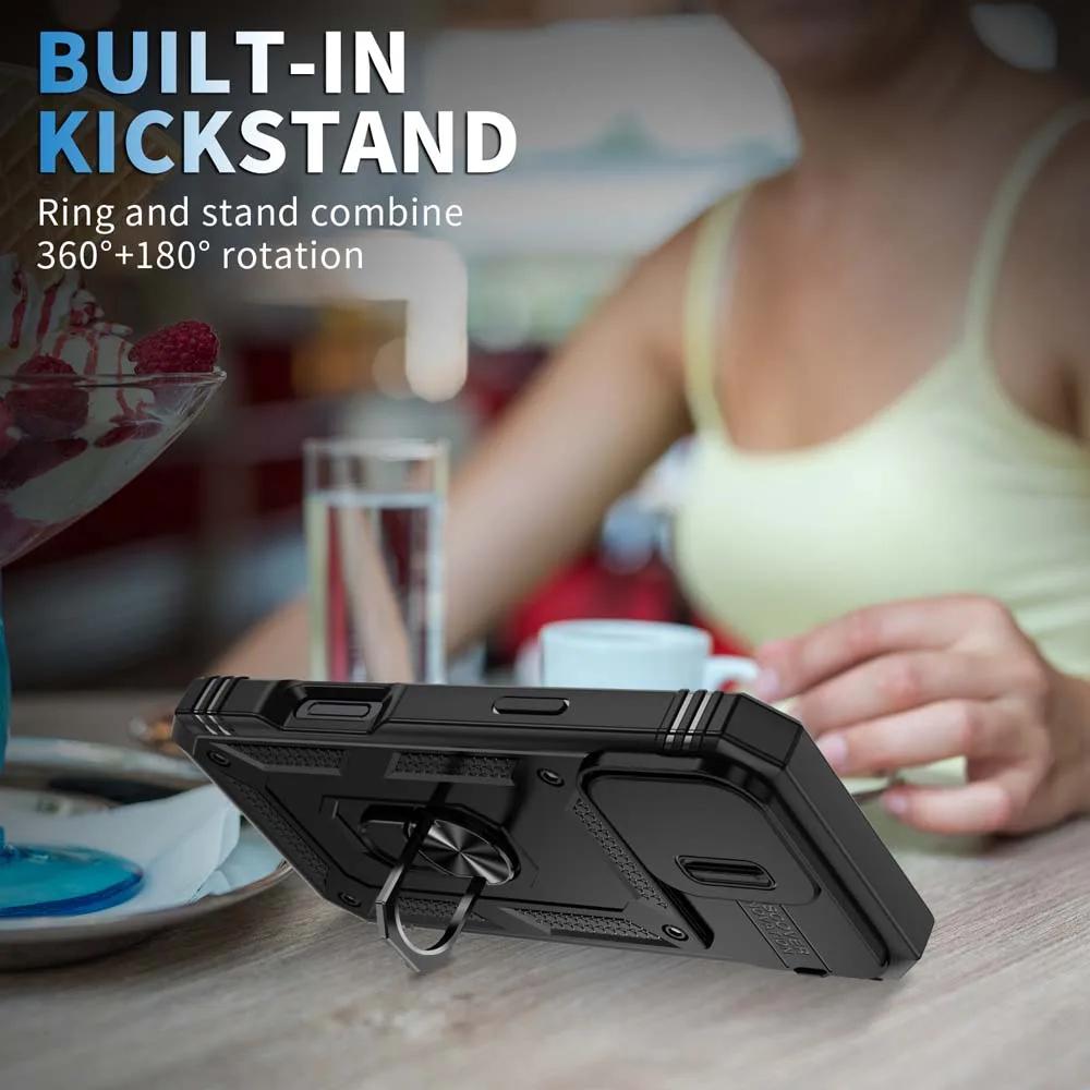 Robuste Vollkörperschutz-Handyhülle mit ausziehbarem Kameraständer für iPhone 17 Air 16 15 14 Plus 13 12 Pro Max 11 Schutzringabdeckung