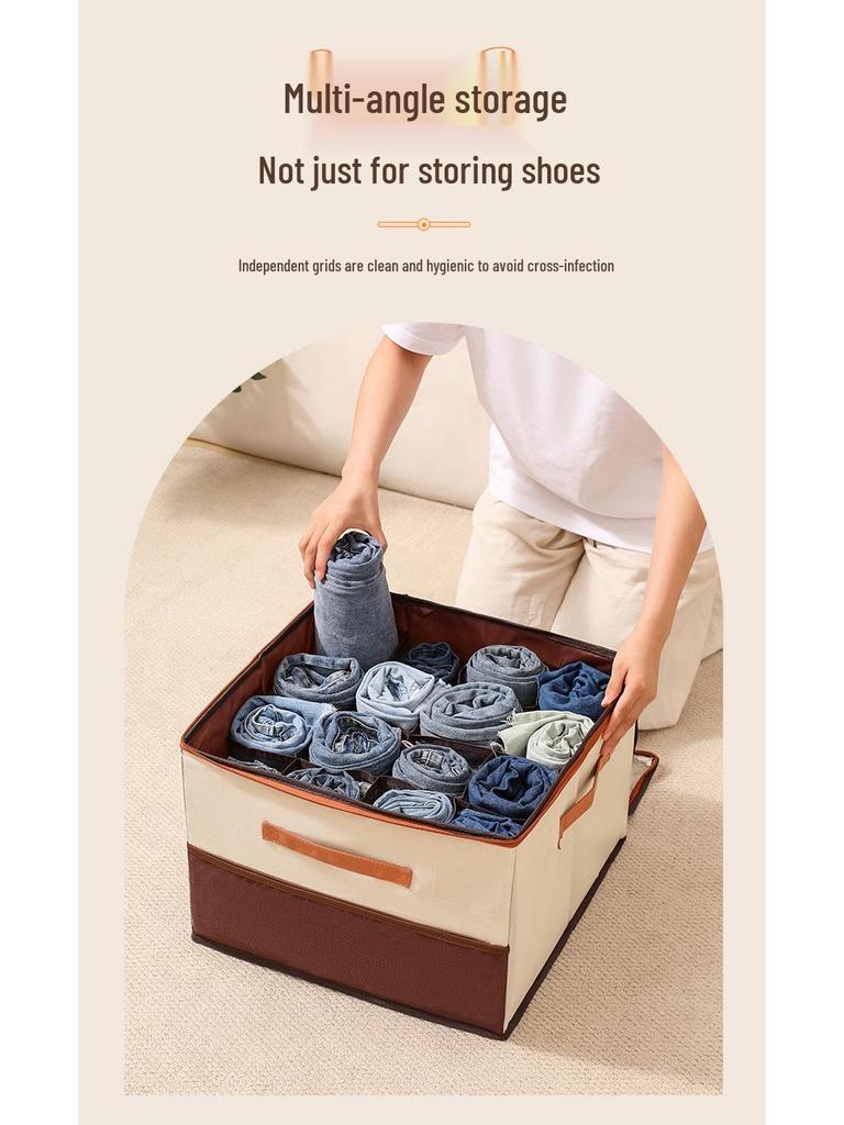 Foldable Fabric Organizer Box with Lid: Multifunctional, Divided Compartments for Underwear, Panties, Shoes, or Sundries.