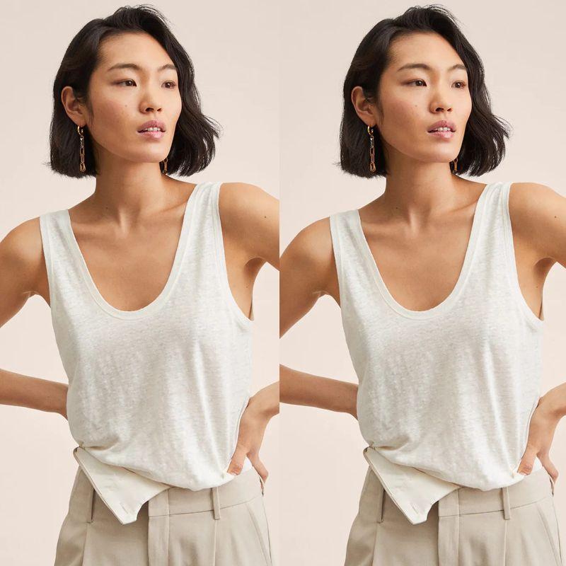 RR & II Linen Vest Top Foreign Trade Big Brand Withdraw from Cupboard Brand Women clothes Fan Luo Fano Export U-Collar Cotton and Linen
