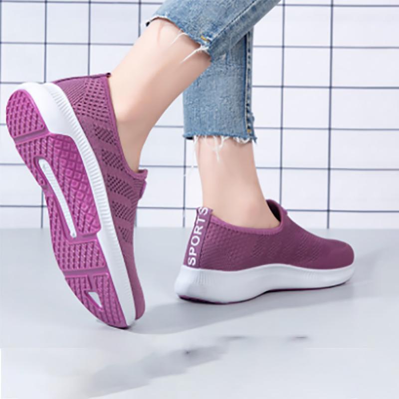 Women Spring and Autumn Cloth Shoes Flying Woven All-match Sneakers One Pedal Middle-aged and Elderly Mothers Casual Running Shoes