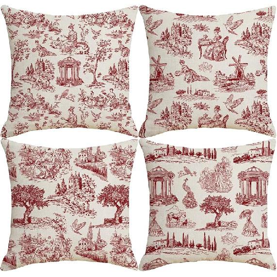 

HOSTECCO Французский Кантри Туаль Наволочки 18x18 дюймов Набор из 4 Синие Туаль Льняные Наволочки Винтажные Фермерские Декоративные Наволочки для 18 x 18 (Pack of 4)