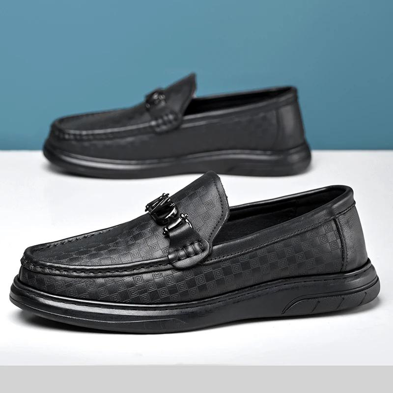 FashionGenuine Leather Casual Shoes for Men Handmade Platform Walking Shoes Leisure Walk Male Outdoor Footwear Hot Sale Slip on Loafers