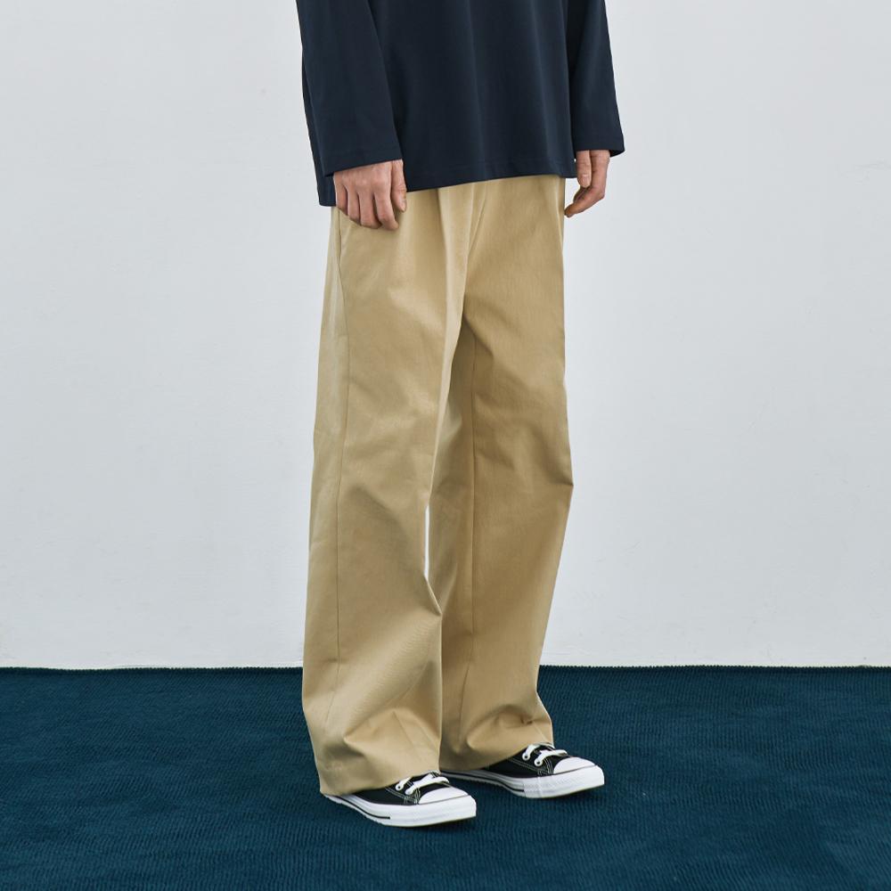 ARRAYED Straight Wide Two-Pleated Elastic Chino Pants [Black]