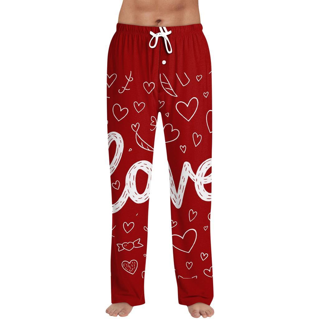 Herren Valentine's Day Bedruckte Kordelzug Lange Hosen Lässige Pyjamahosen