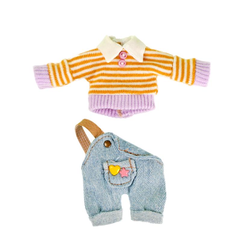 OB11 Baby Clothes Lapel Sweater One-shoulder Overalls Suit For Ob11 1/12 Doll Outfit Daily Casual Accessories For Children Diy
