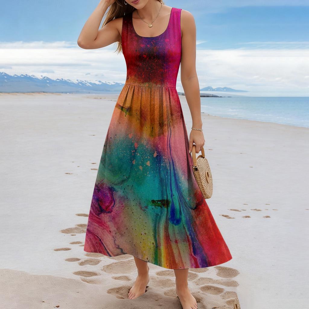 Sleeveless Gradient Maxi Dress Scoop Neck Casual Loose Fit Summer Dresses for Women Uk Ladies Summer Dresses Uk