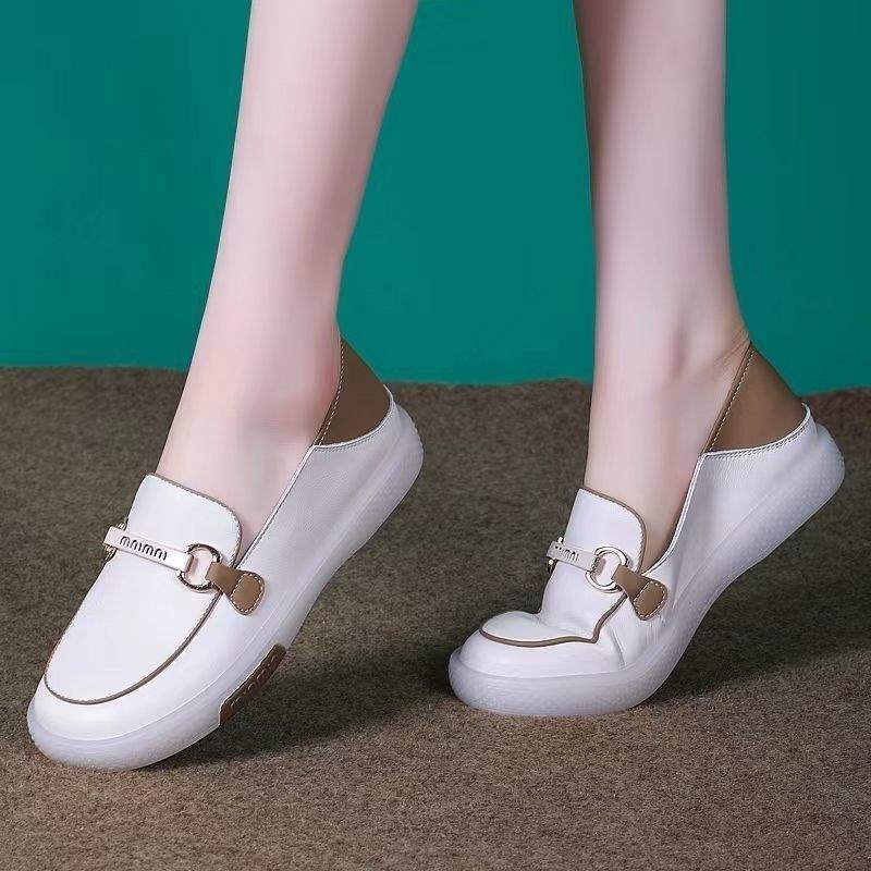 One Pedal Breathable Non-slip Soft Leather Soft Sole Shallow Mouth Loafers Beef Tendon Sole