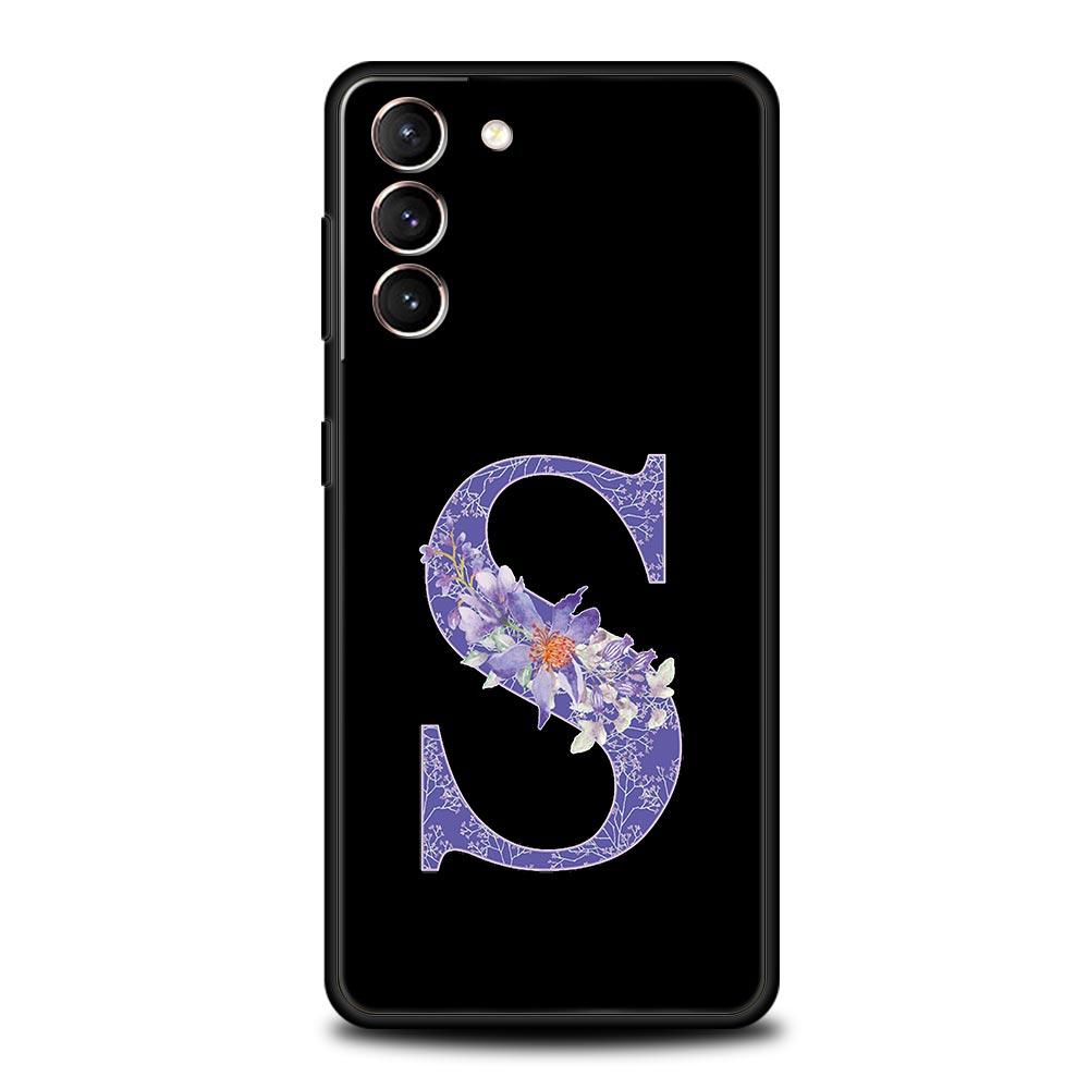 Letters Purple Flower Phone Case For Samsung Galaxy S26 Ultra S25 Plus S24 FE S23 S22 5G S21 S20 Cover Black Soft