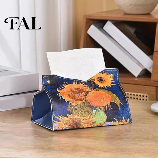 Accessorio per fazzoletti per la casa moderna, Copri scatola in pelle PU con motivo Rosa Selvatica/Girasole, Organizer pieghevole da scrivania, Portatovaglioli Multiuso