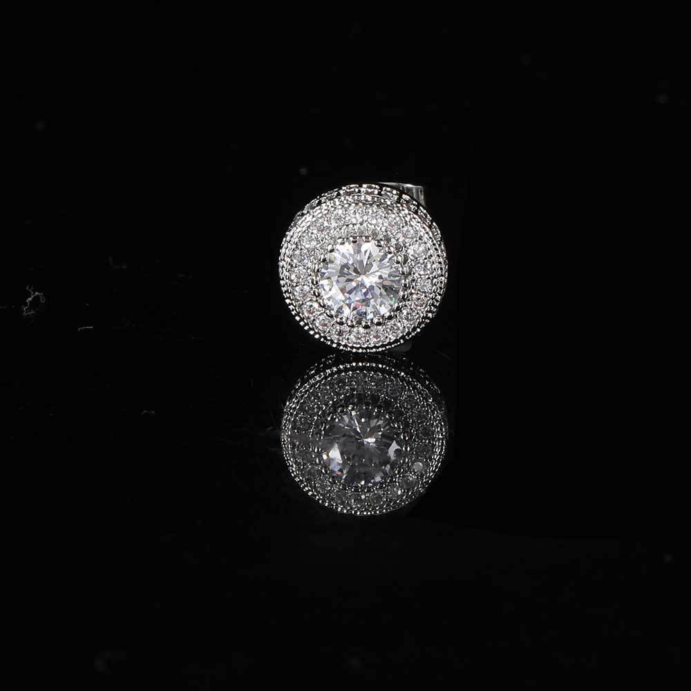 

Round Full Zircon Hip-Hop Earrings High-End Niche Jewelry 925 Silver Needle Men s Earrings Platinum（One）