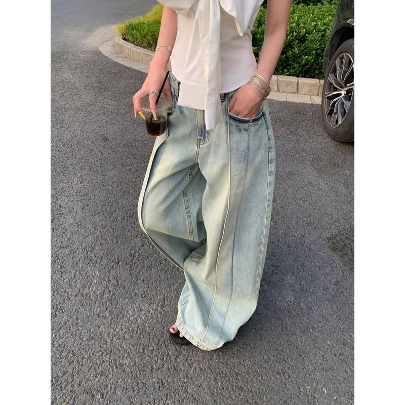 Kumikumi Fashion Set off-Shoulder White Tube Top Vest Women Summer Distressed All-Match Jeans Two-piece Set