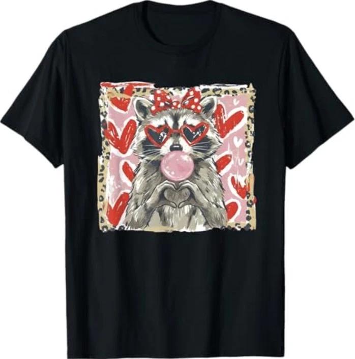 Vintage Leopard Lustiger Valentinstag Waschbär Liebhaber Herz XOXO T-Shirt