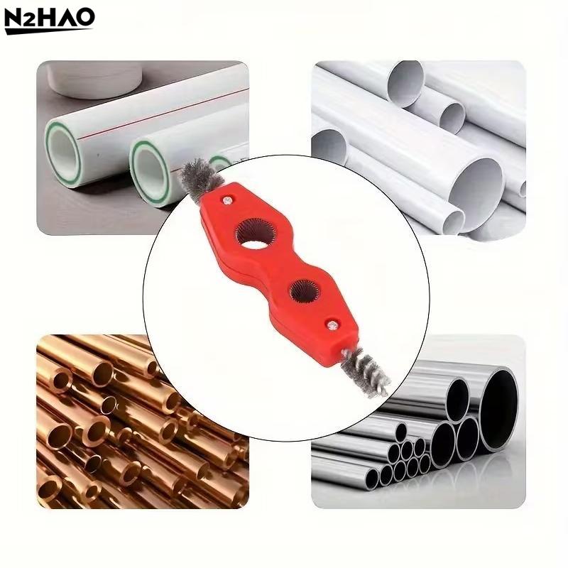 4 In 1 Double-headed Copper Pipe Brush Copper Tube Polishing Inside Outside Reamer Pipe Cleaner Chamfering Tool Pipe Deburrer