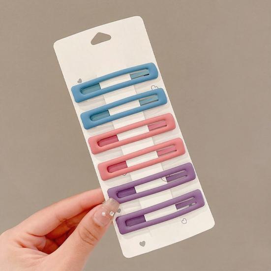 6Pcs Girl Hairpin Matte Color Rectangular Hair Clips Stable Non-Slip BB Clip Face Slimming Versatile Hair Styling Tool