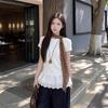 Design Sense White Lace Splicing Front Shoulder Short Sleeve T-Shirt Women's Summer New Slim Skinny Chic Lace Top