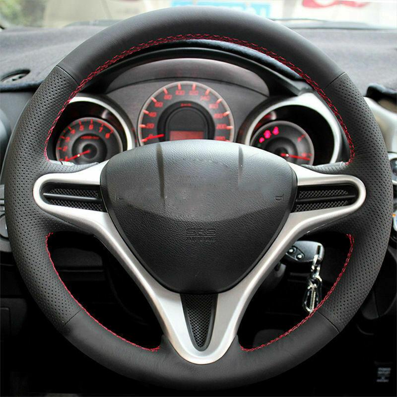 Hand Sewing Black PU Leather Car Steering Wheel Cover for Honda Civic 8th MK8