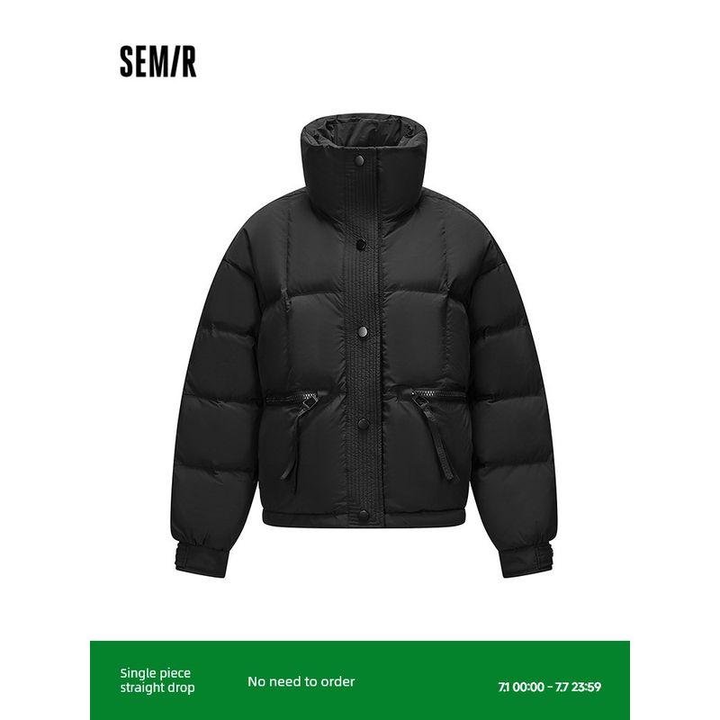 

[Same Style with Mall] Senma down Jacket Women s Stand Collar Pure Color Elegant 2024 New Winter All-Matchloose Coat Fashion Black (gray duck down) 90001 160/84A/M