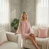 Dames Off Shoulder Mini Jurk, Lange Mouwen Ruches Doorzichtig Mesh Losse Korte Jurk, Casual Feest Uitgaan Clubkleding