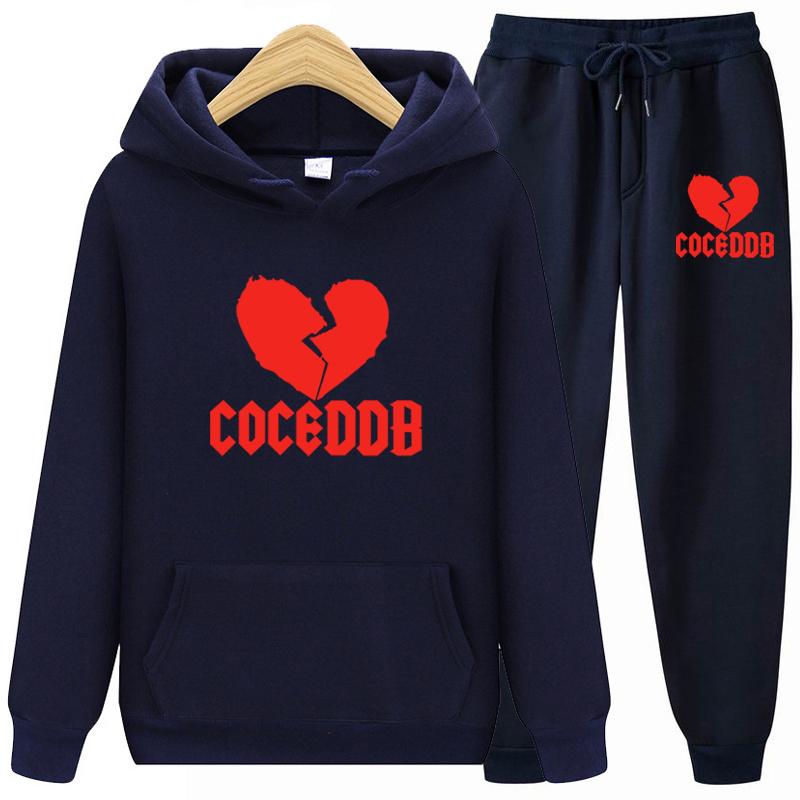 

Новые осенние мужские повседневные комплекты с капюшоном, толстовка + брюки, костюм из двух предметов, спортивная одежда, модный спортивный костюм, мужской брендовый беговой комплект Heart-Break